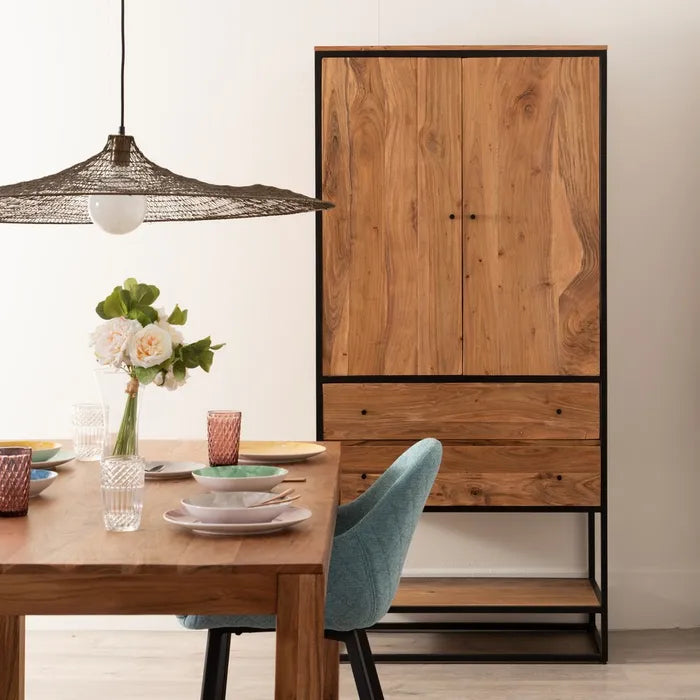 NATURAL WOOD-METAL CABINET 90 X 45 X 190 CM