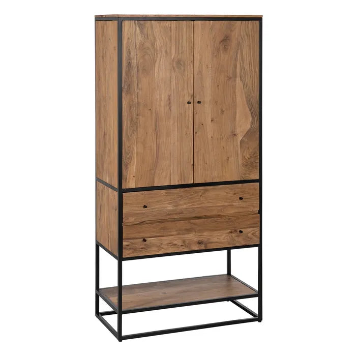NATURAL WOOD-METAL CABINET 90 X 45 X 190 CM