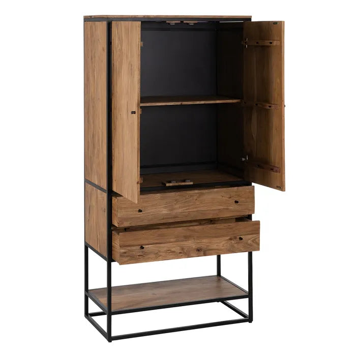 NATURAL WOOD-METAL CABINET 90 X 45 X 190 CM