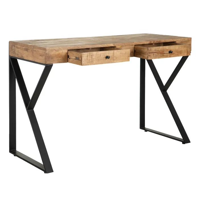 BROWN-BLACK WOOD-METAL DESK 120 X 50 X 77 CM