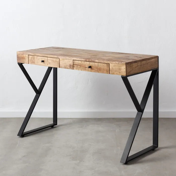 BROWN-BLACK WOOD-METAL DESK 120 X 50 X 77 CM