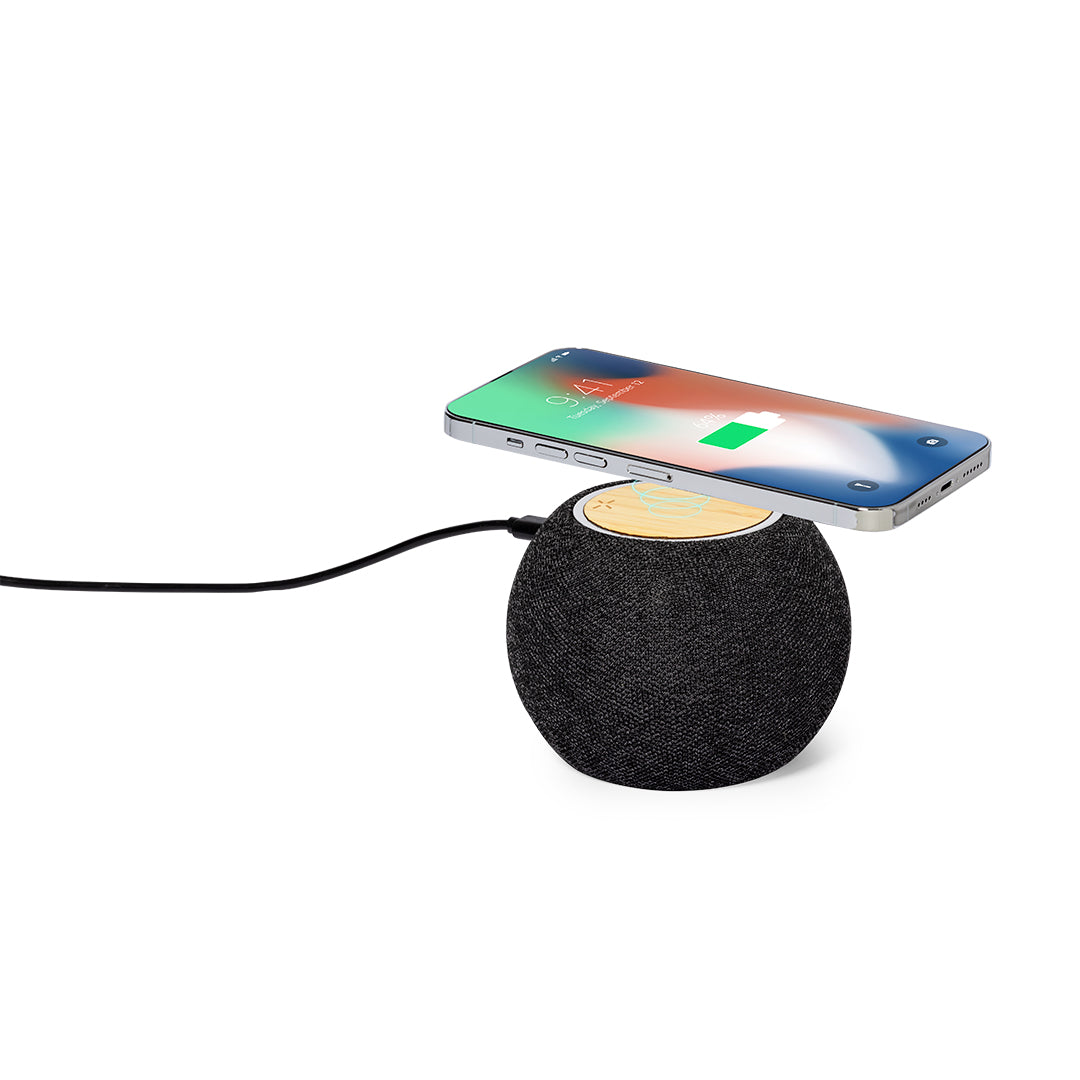 Altavoz con Carga Qi 15W, Bluetooth y Diseño en Bambú y RPET