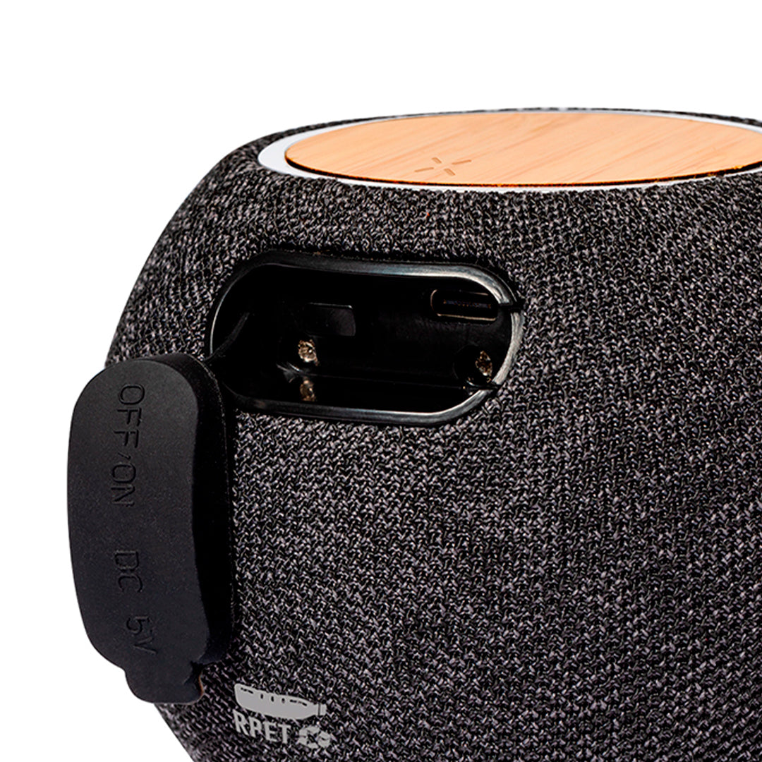 Altavoz con Carga Qi 15W, Bluetooth y Diseño en Bambú y RPET