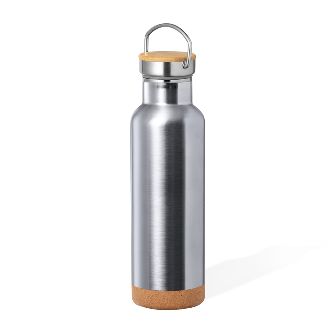 Bidón Térmico 650 ml en Acero Inox con Tapa de Bambú y Base de Corcho