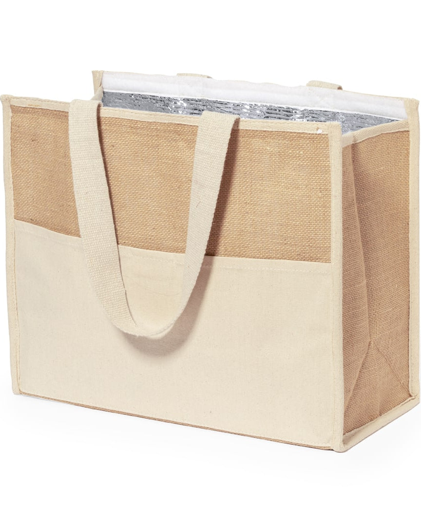 Bolsa nevera ecológica de yute y algodón con interior de aluminio