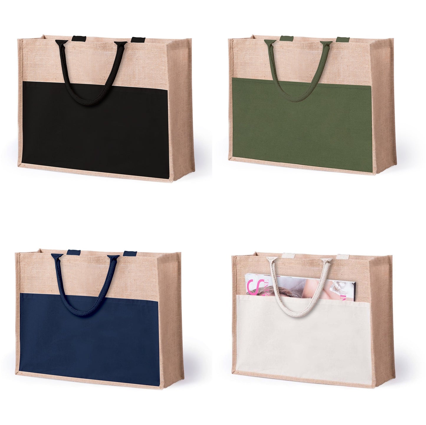 Jute bag with cotton front pocket