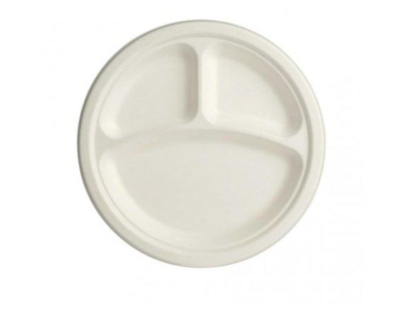 Platos de fibra de caña de azúcar Redondos 3 compartimentos 261mm (500 uds)