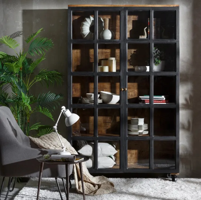 BLACK-NATURAL MANGO WOOD SHOWCASE