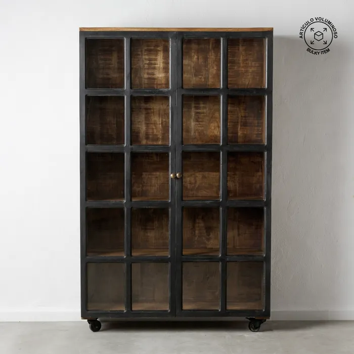 BLACK-NATURAL MANGO WOOD SHOWCASE