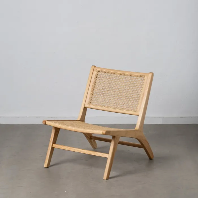 FAUTEUIL DE SALON EN BOIS NATUREL ET ROTIN