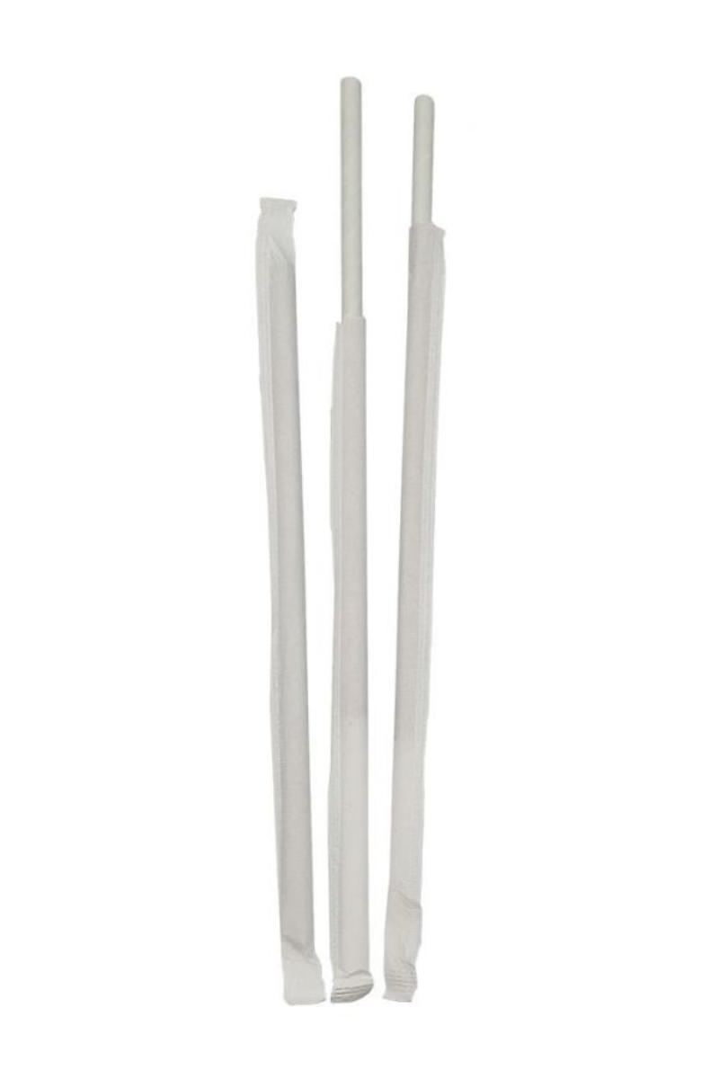 White sheathed straight paper straws 6 x 200mm (3,500 pcs)