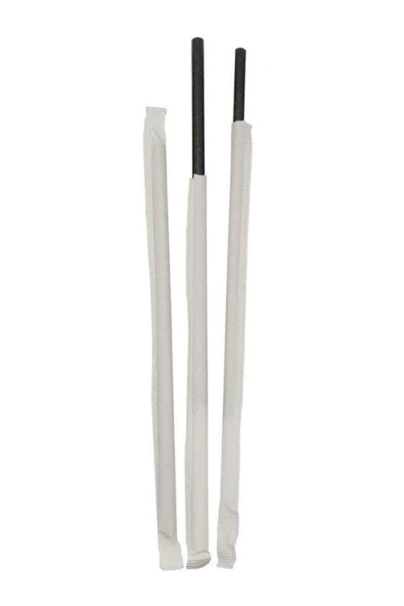 Black sheathed straight paper straws 6 x 200mm (3,500 pcs)