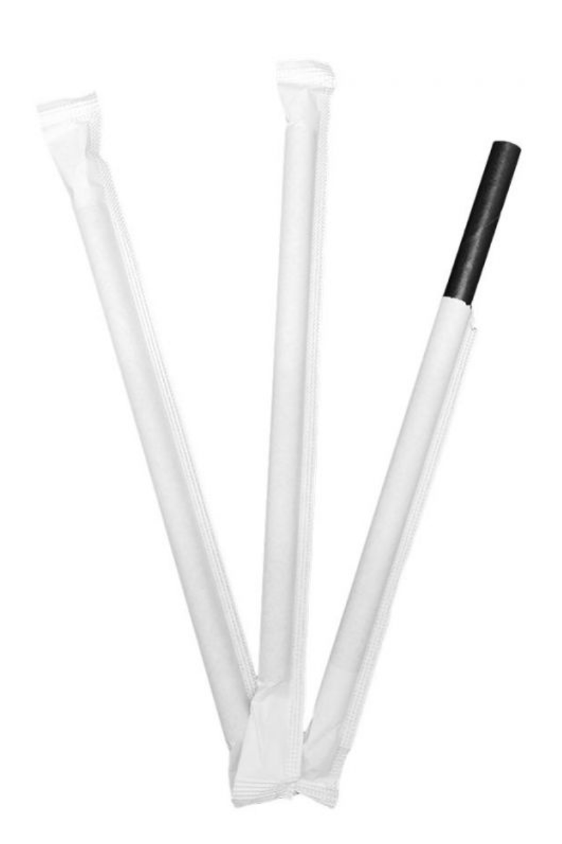Pajitas de papel rectas enfundadas negras 8 x 140mm (3.000 uds)