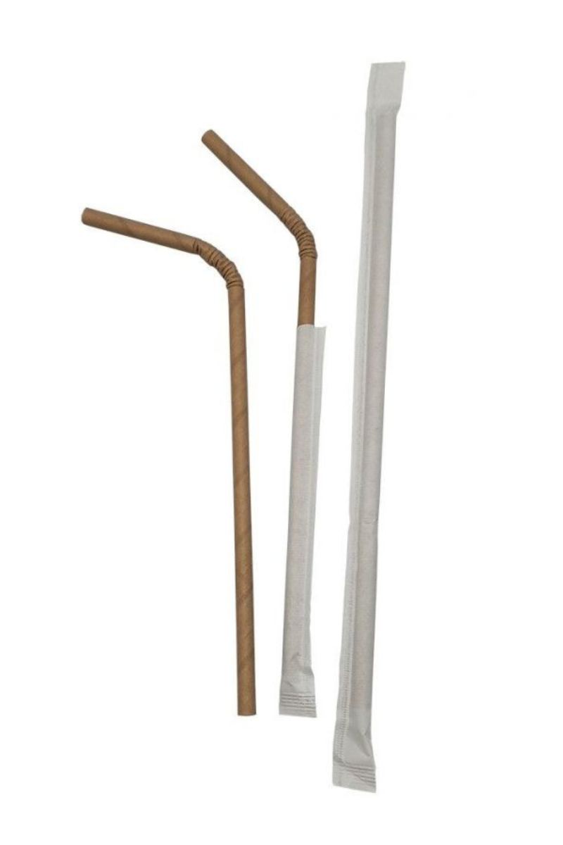Kraft paper straws, flexible, wrapped, 6 x 230 mm (3,000 units)