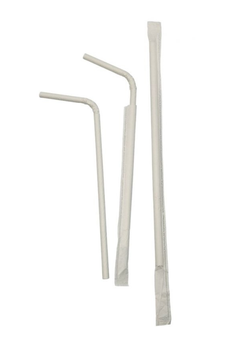 White sheathed flexible paper straws 6 x 230mm (3,000 units)