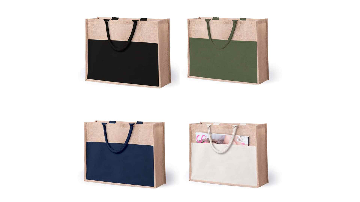 Bolsa de yute con bolsillo frontal de algodón