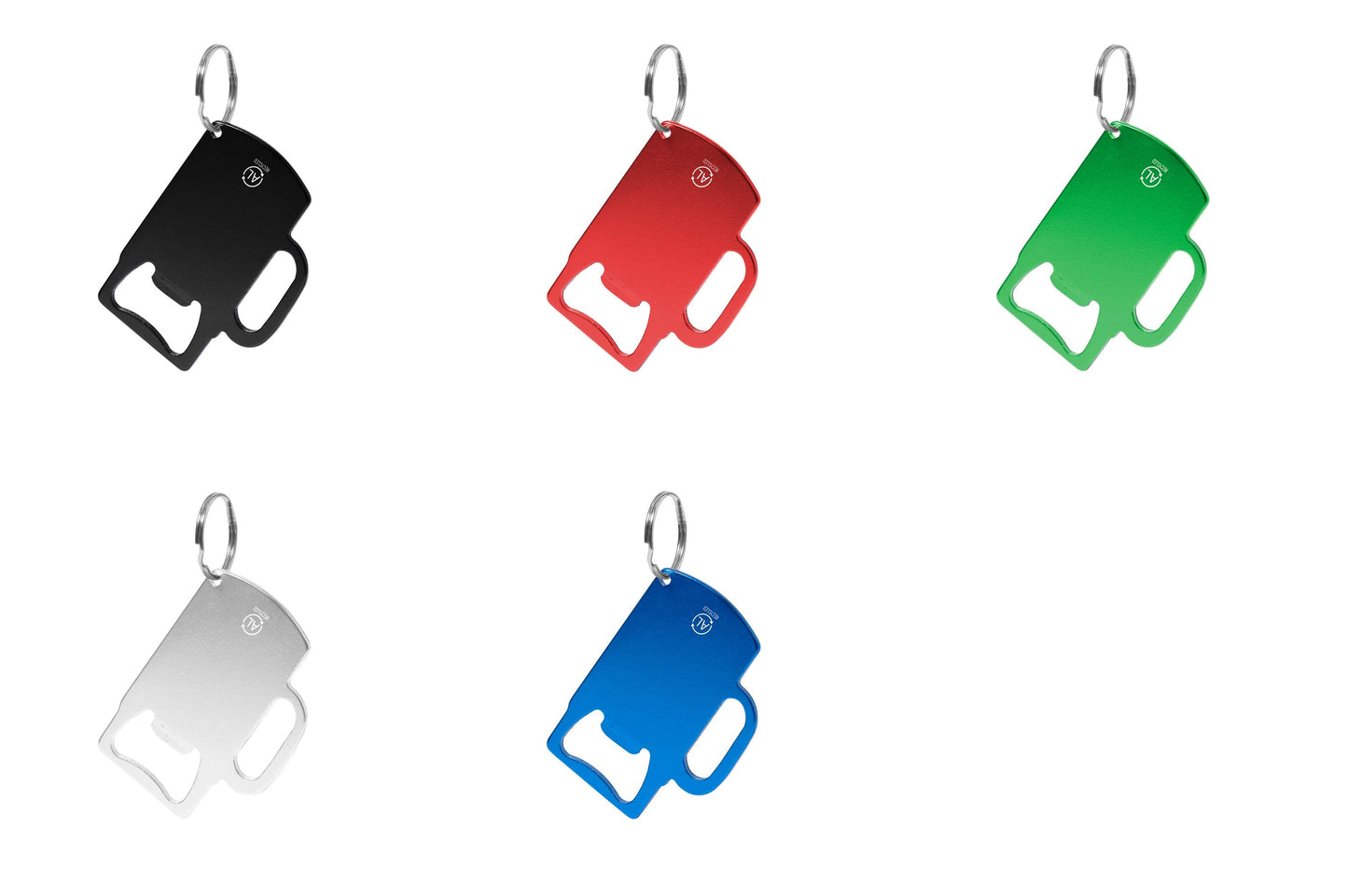 Llavero abridor ecológico de aluminio reciclado con diseño de jarra