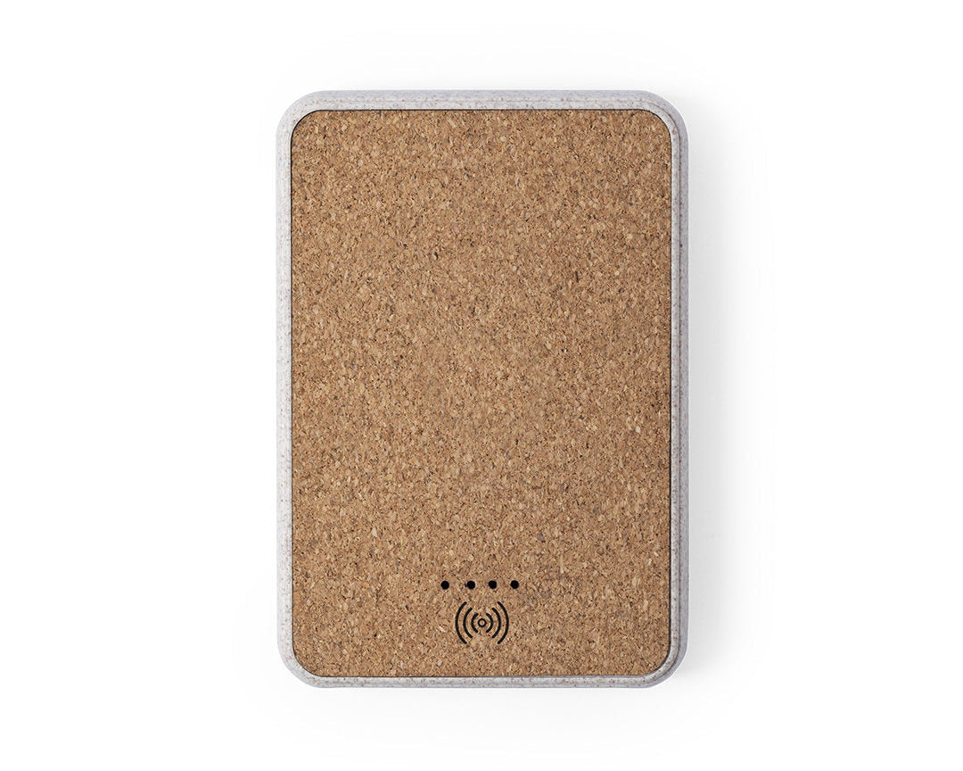 Power Bank 5000 mAh con Carga Inalámbrica en Corcho y Caña de Trigo
