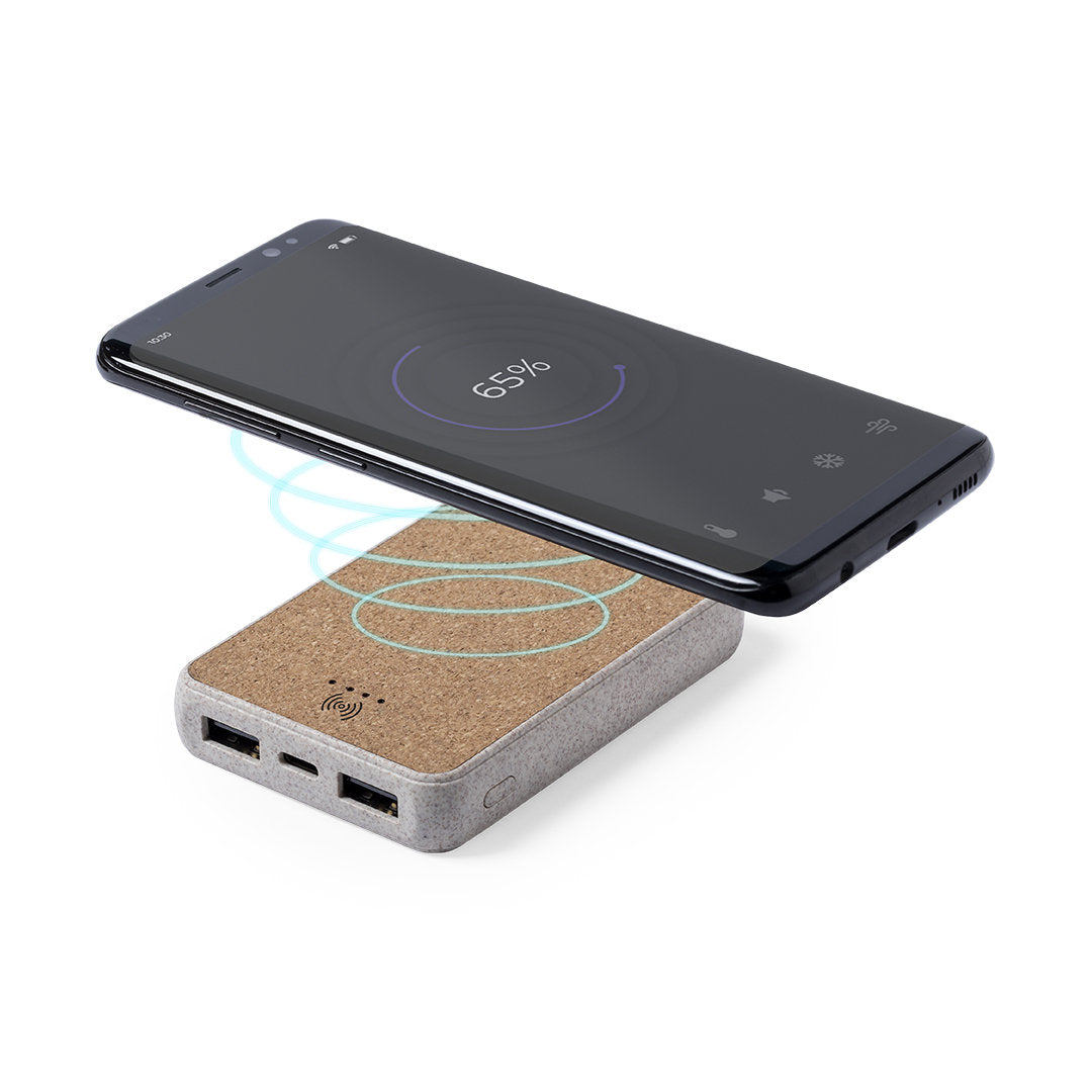 Power Bank 5000 mAh con Carga Inalámbrica en Corcho y Caña de Trigo