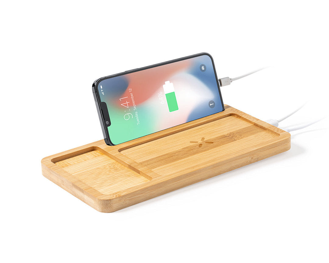 Power bank de bambú con organizador