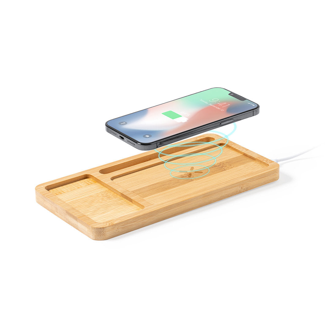 Power bank de bambú con organizador