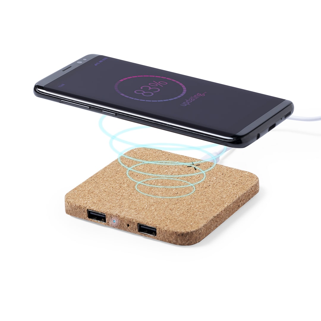 Power bank inalámbrico 10W en corcho natural con 2 salidas USB