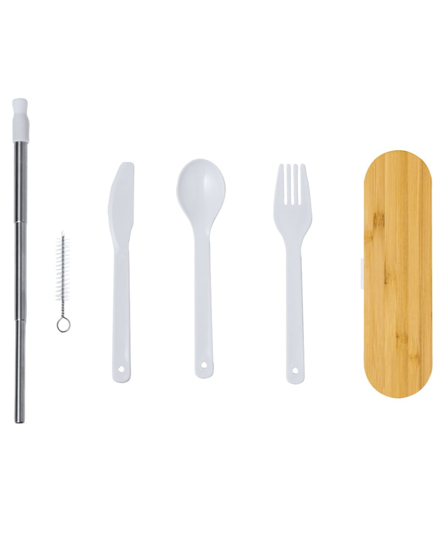 Set de cubiertos con estuche y tapa de bambú