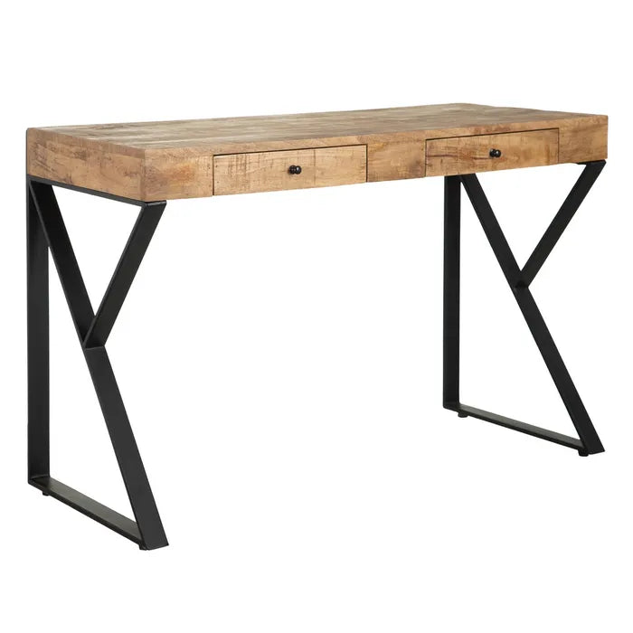 BROWN-BLACK WOOD-METAL DESK 120 X 50 X 77 CM 