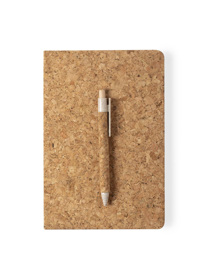 Nature cork notepad and pen set