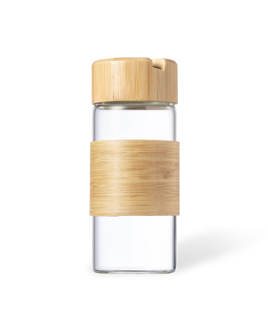 Bidón Multifunción de Cristal y Bambú 450 ml – Soporte para movil