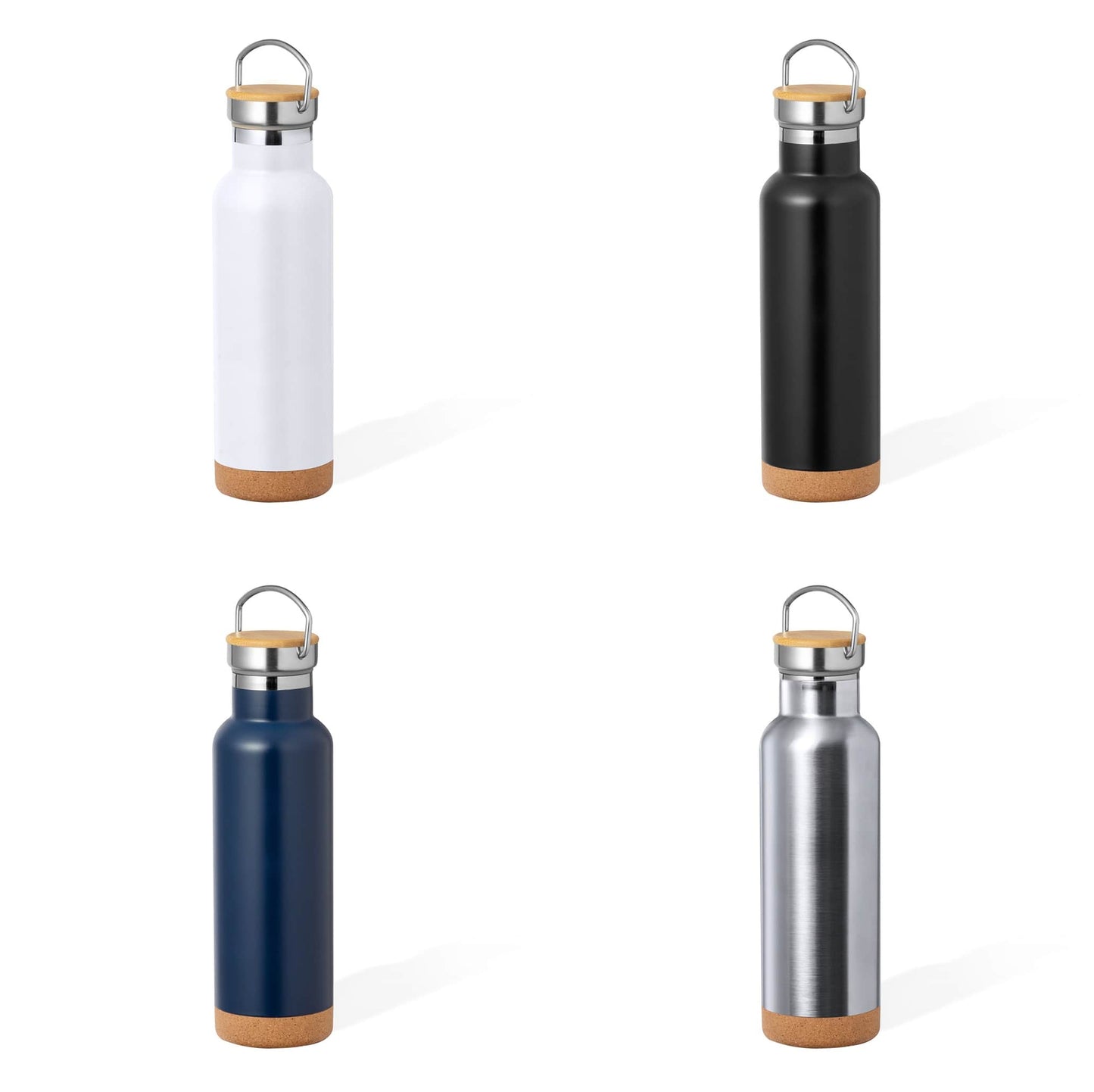 Bidón Térmico 650 ml en Acero Inox con Tapa de Bambú y Base de Corcho