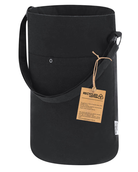 Bolsa de tela reciclada cilíndrica con bolsillo exterior y asa ajustable