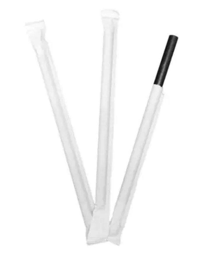 Pajitas de papel rectas enfundadas negras 8 x 140mm (3.000 uds)