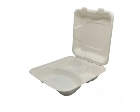 Sugarcane fiber containers Menu holders 3 compartments 205 x 205 mm (400 units)