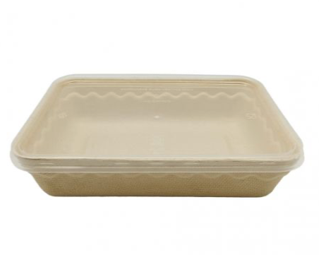 Récipients rectangulaires en fibre de blé avec couvercle en PP 500 ml 173 x 116 x 40 mm (300 pièces)
