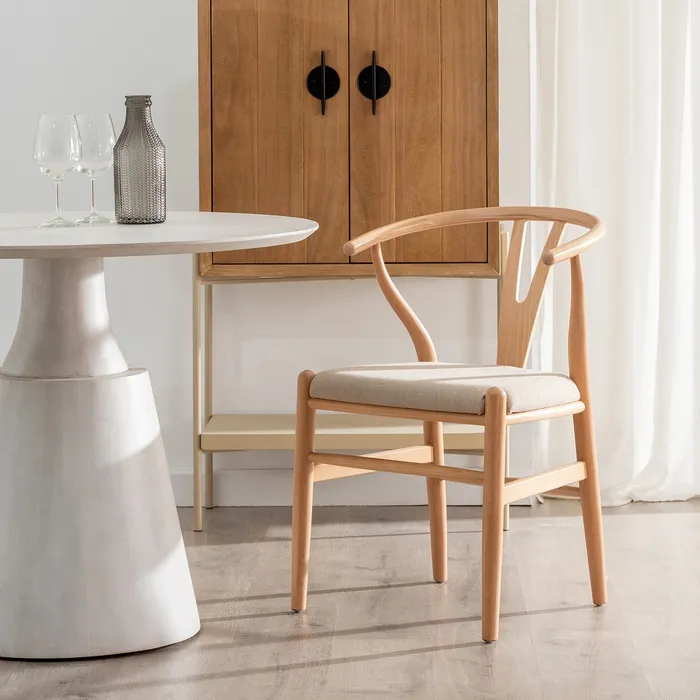 CHAISE DE SALON EN TISSU ET BOIS NATUREL 