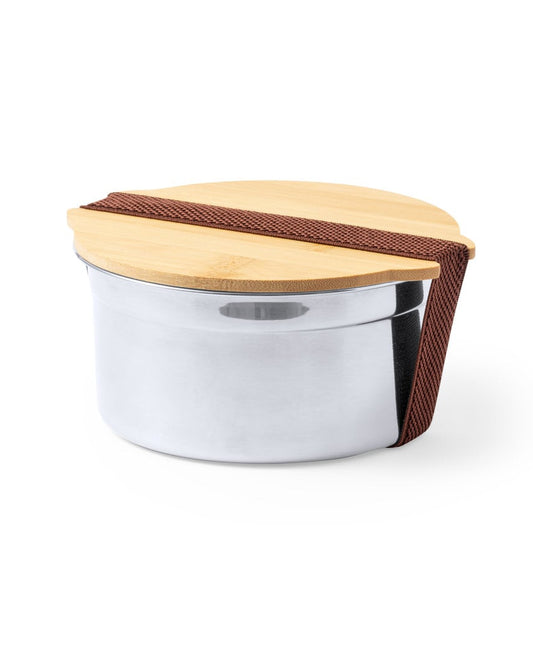 Fiambrera de acero Inox con tapa de bambú