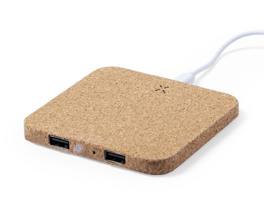 Power bank  inalámbrico 10W en corcho natural con 2 salidas USB