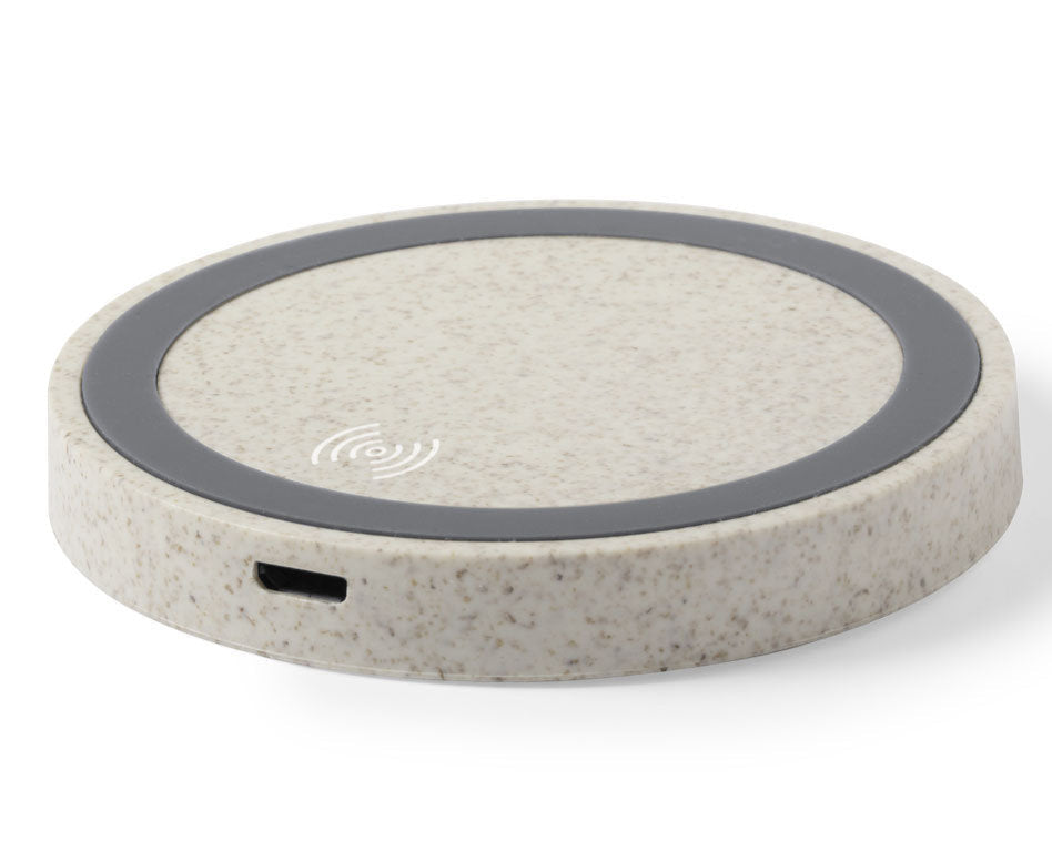 Power bank redondo nature  – Caña de trigo + LED de carga