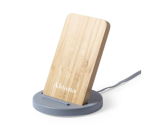 StoneWood Charge – Cargador Inalámbrico 10W con Soporte en Cemento Calizo y Bambú