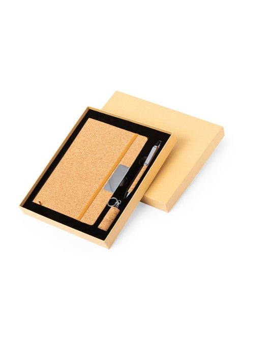 Set de bloc de notas, bolígrafo y llavero memoria USB