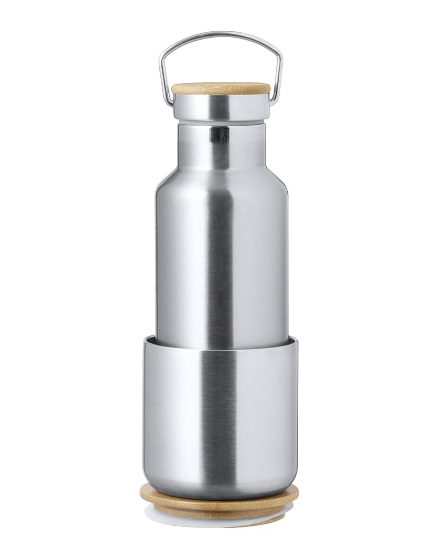 Set de Bidón y Vaso Térmico en Acero Inox y Bambú
