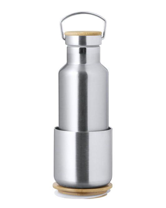 Set de Bidón y Vaso Térmico en Acero Inox y Bambú