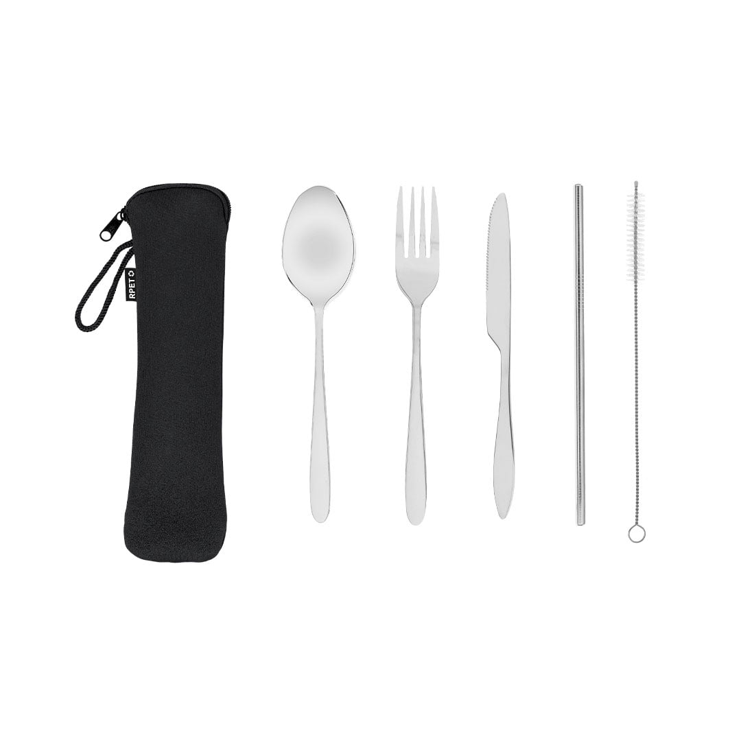 Set de Cubiertos 5 Piezas – Acero Inoxidable con Funda RPET