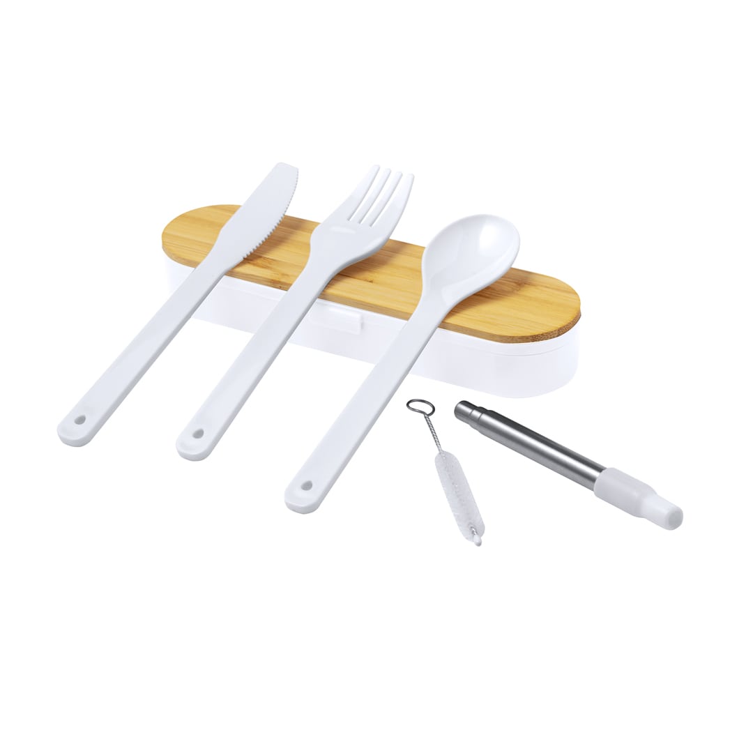 Set de cubiertos con estuche y tapa de bambú