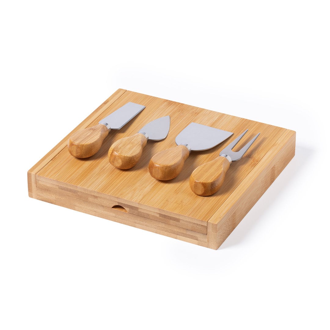 Set de cuchillos para quesos 4 Piezas – Mango bambú y caja plegable