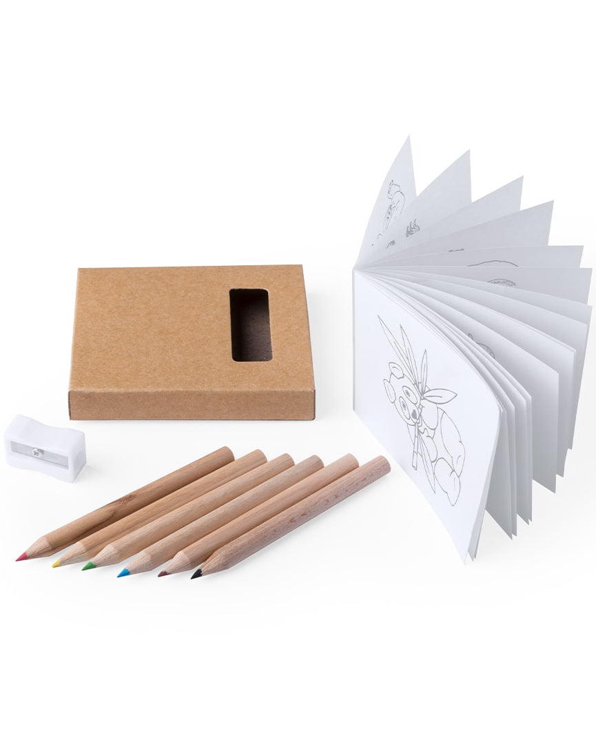 Set infantil de colorear con 6 lápices y bloc en caja de cartón reciclado