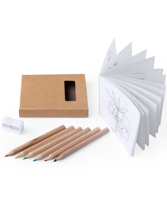 Set infantil de colorear con 6 lápices y bloc en caja de cartón reciclado