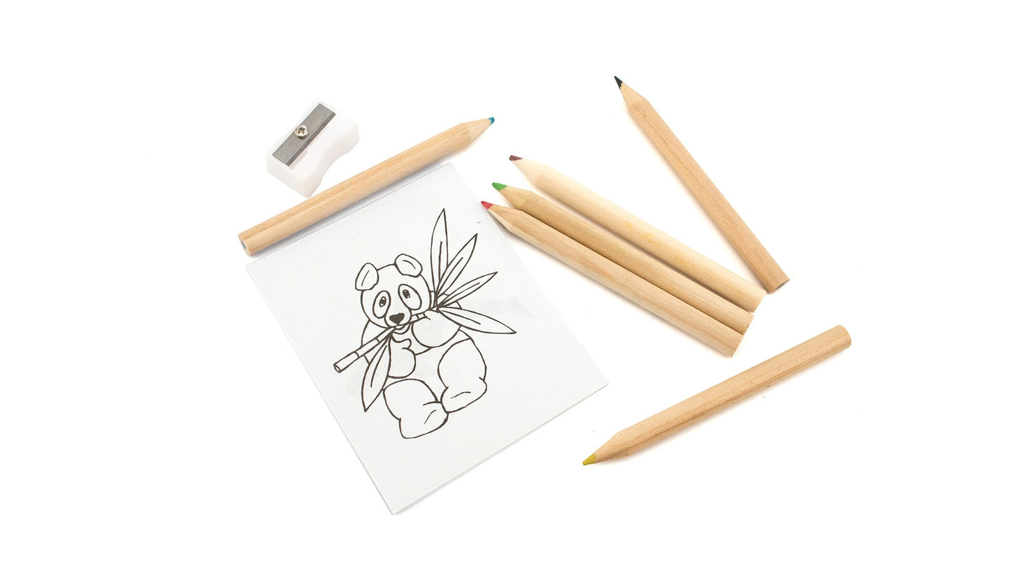Set infantil de colorear con 6 lápices y bloc en caja de cartón reciclado