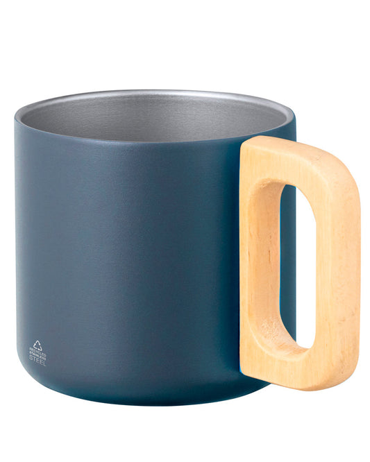 Taza de acero  reciclado con asa de madera